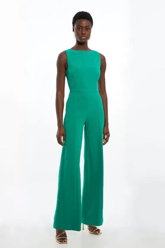 Store Karen Millen Stretch Crepe Panelled Tailored Wide Leg Jumpsuit green