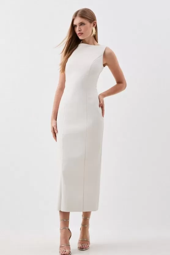 Discount Karen Millen Stretch Lightweight Pu Panelled Midi cream