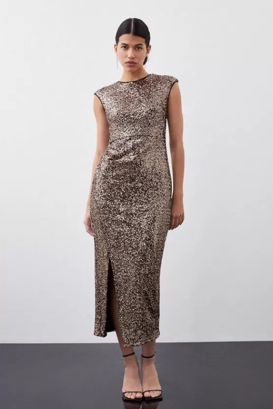 Clearance Karen Millen Stretch Sequin Maxi Dress gold