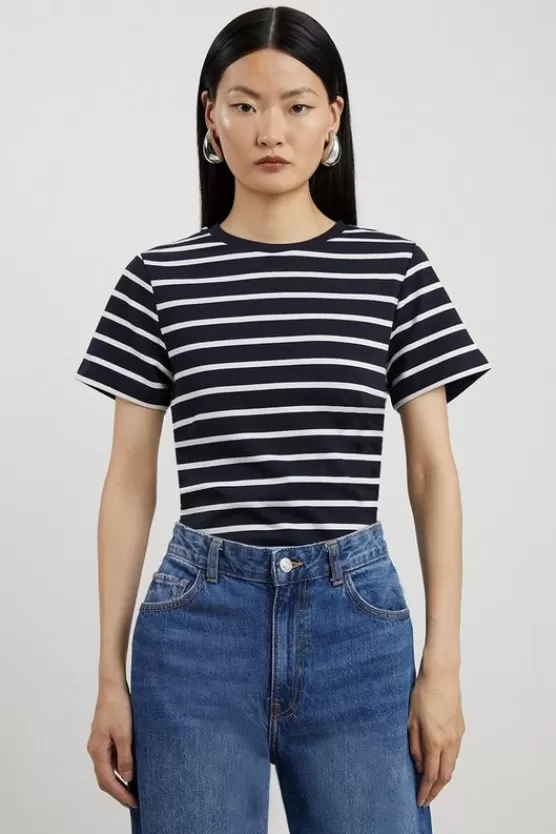 Fashion Karen Millen Stripe Stretch Cotton Jersey T Shirt navy