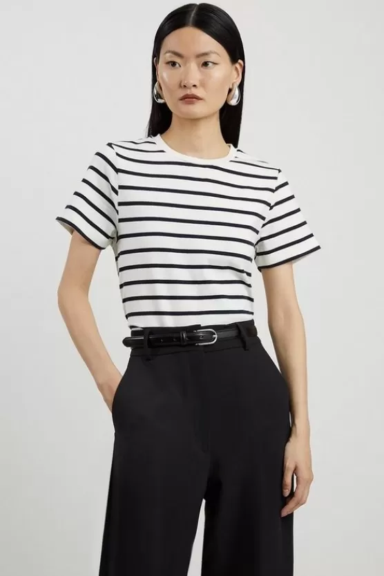 Store Karen Millen Stripe Stretch Cotton Jersey T Shirt ivory