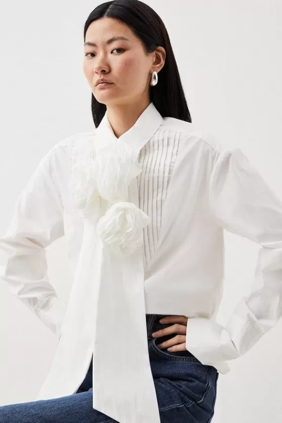 Best Karen Millen Striped Cotton Woven Shirt With Rosette white