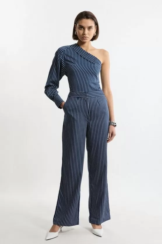 Online Karen Millen d Twill Wide Leg Woven Pants stripe