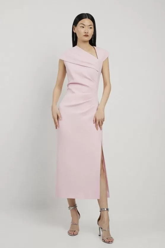 Fashion Karen Millen Structured Crepe Asymmetric Neck Midi Dress palepink