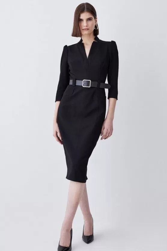 Flash Sale Karen Millen Structured Crepe Belted Forever Midi Dress black