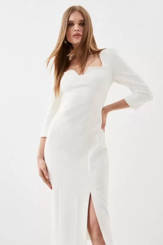 Clearance Karen Millen Structured Crepe Sweetheart Neck Split Front Maxi Dress ivory