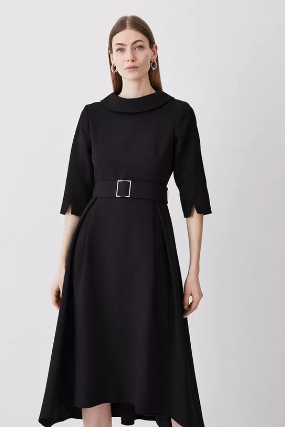 Discount Karen Millen Structured Crepe Turtleneck Dip Hem Midi Dress black