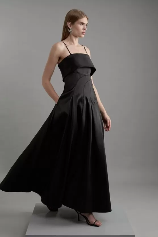 Hot Karen Millen Structured Satin Bandeau Prom Tailored Maxi Dress black