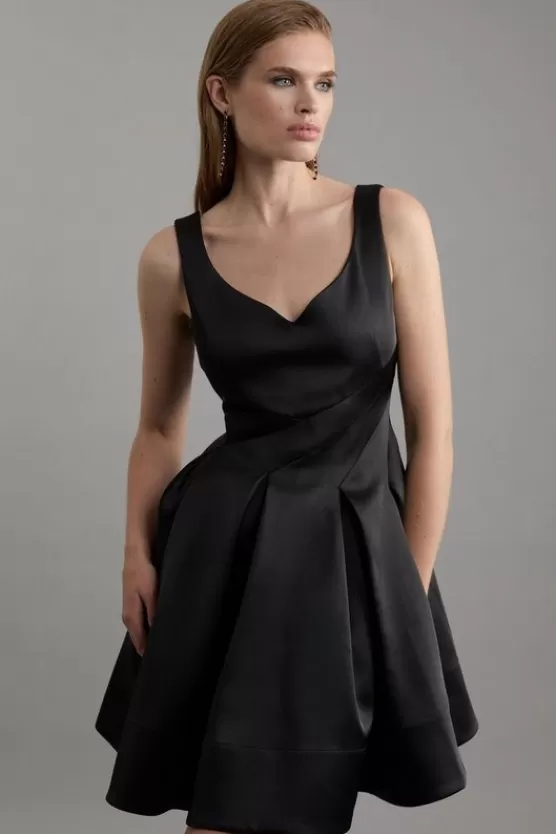 Best Sale Karen Millen Structured Viscose Satin Tailored Prom Mini Dress black