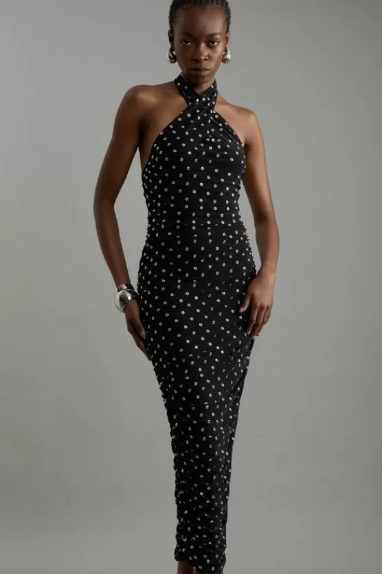 Fashion Karen Millen Studded Mesh Maxi Dress black