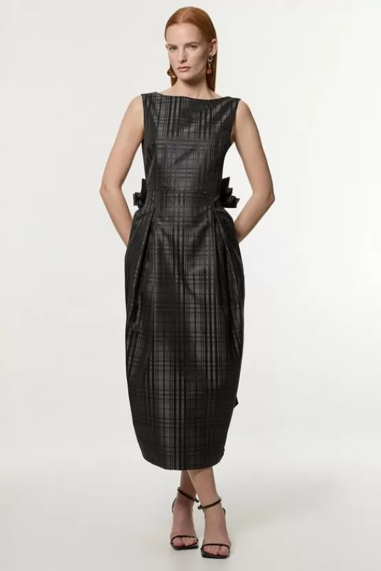 Outlet Karen Millen Taffeta Check Bow Detail Tailored Maxi Dress black