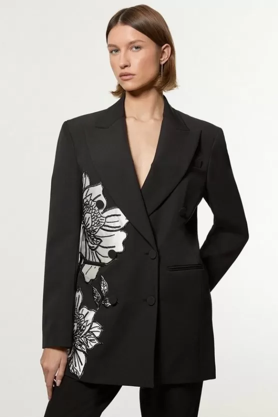 Best Karen Millen Tailored Applique Satin Beaded Tuxedo Blazer black