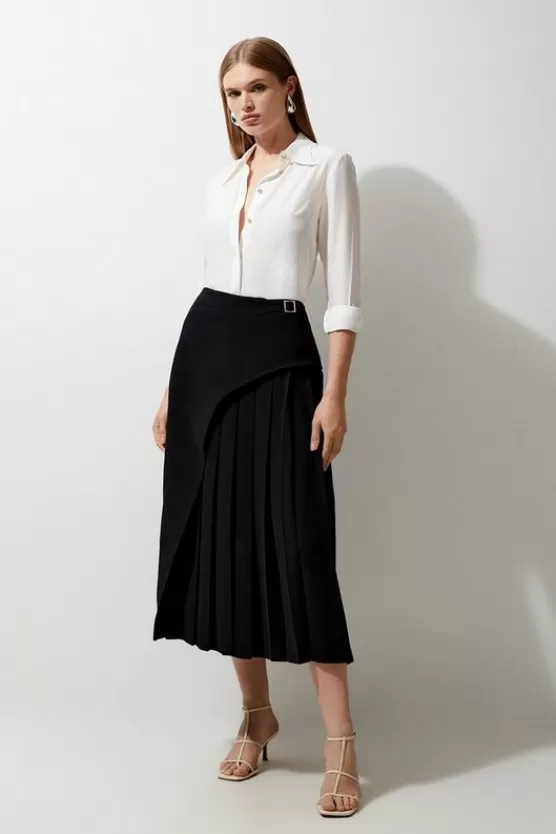 Flash Sale Karen Millen Tailored Buckle Detail Pleated Midi Skirt black