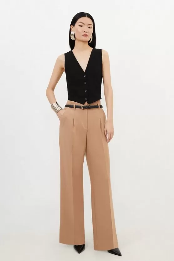 Fashion Karen Millen Tailored Compact Stretch Corset Waist Wide Leg Pants camel