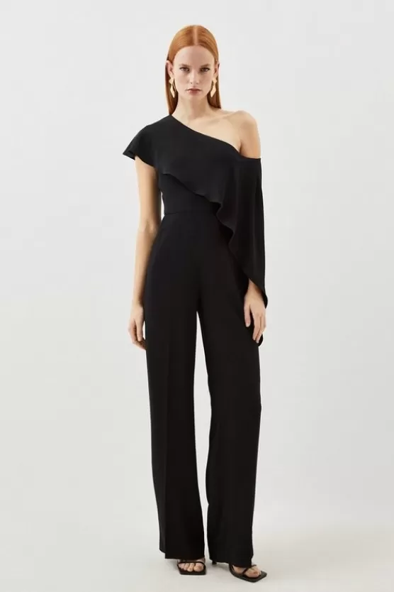 Shop Karen Millen Tailored Compact Stretch Viscose Drape Detail Jumpsuit black