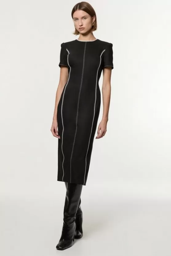 Outlet Karen Millen Tailored Contrast Tipped Stitch Detail Midi Dress black