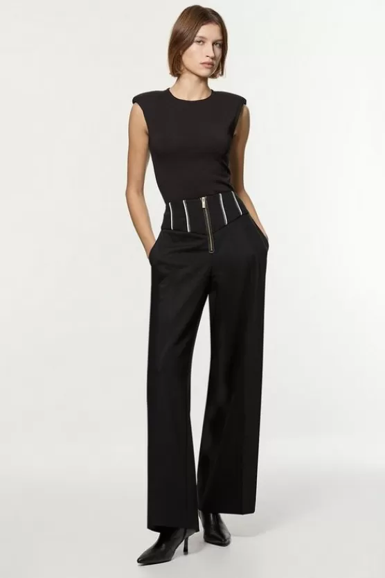 Fashion Karen Millen Tailored Contrast Tipped Stitch Detail Straight Leg Pants black