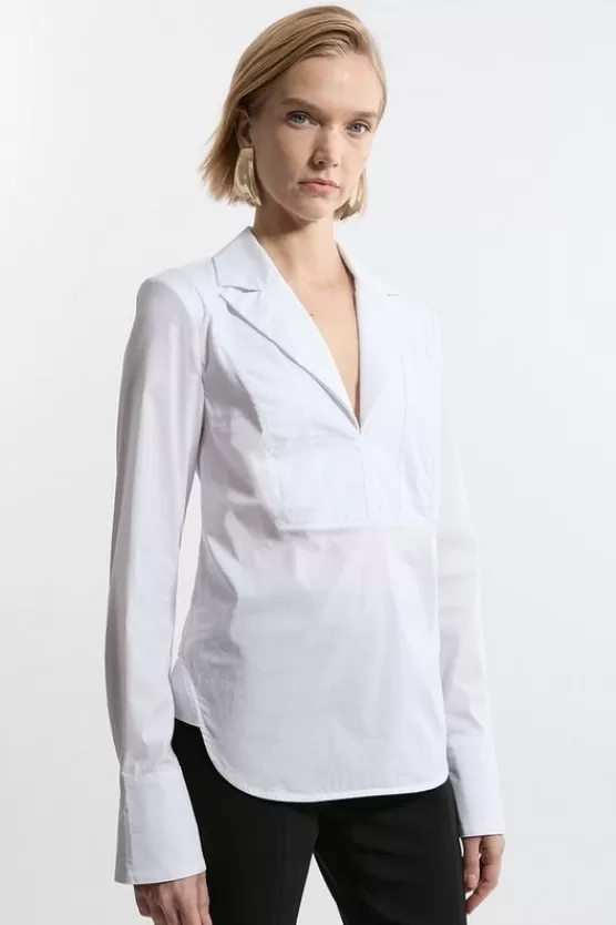 Online Karen Millen Tailored Cotton Bib Panel Detail Shirt white