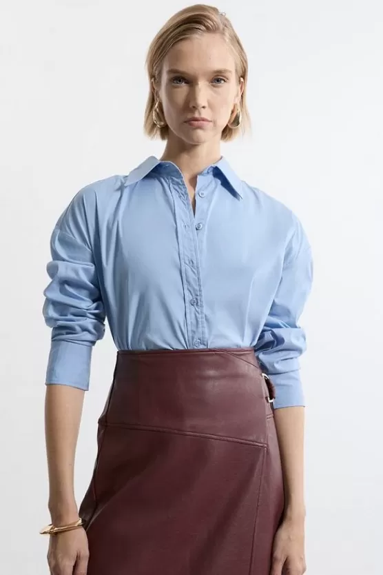 Discount Karen Millen Tailored Cotton Button Through Shirt blue