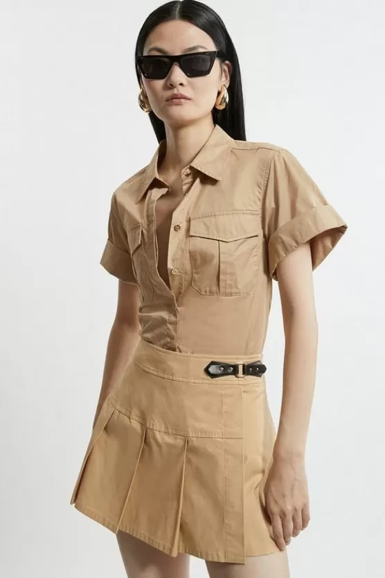 Shop Karen Millen Tailored Cotton Skirt Co-ord tan