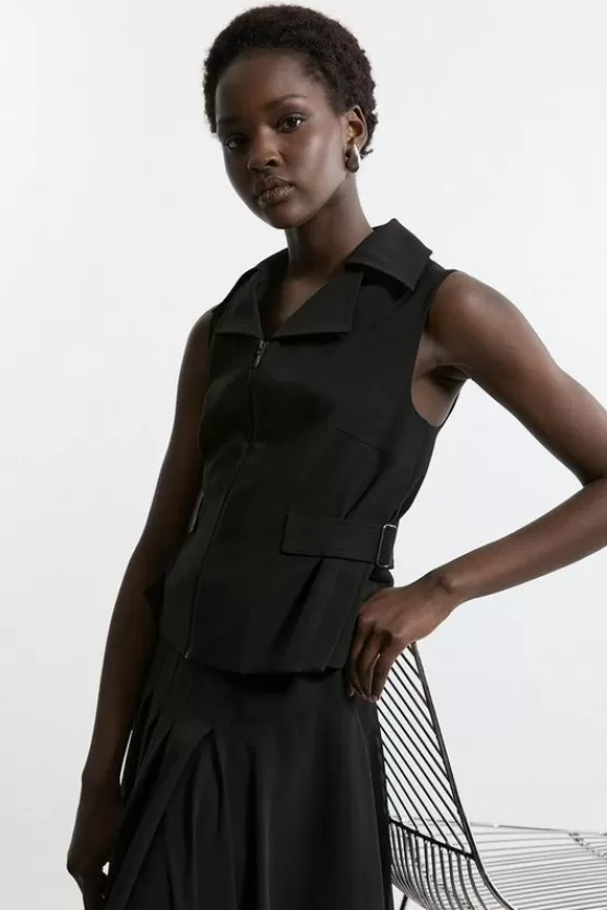 Hot Karen Millen Tailored Crepe Buckle Detail Sleeveless Jacket black