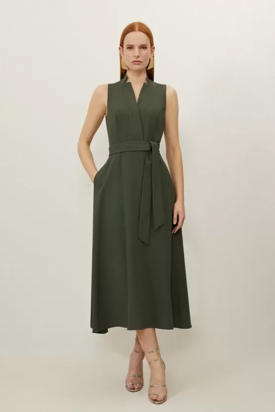 Flash Sale Karen Millen Tailored Crepe Full Skirted Midi Dress khaki