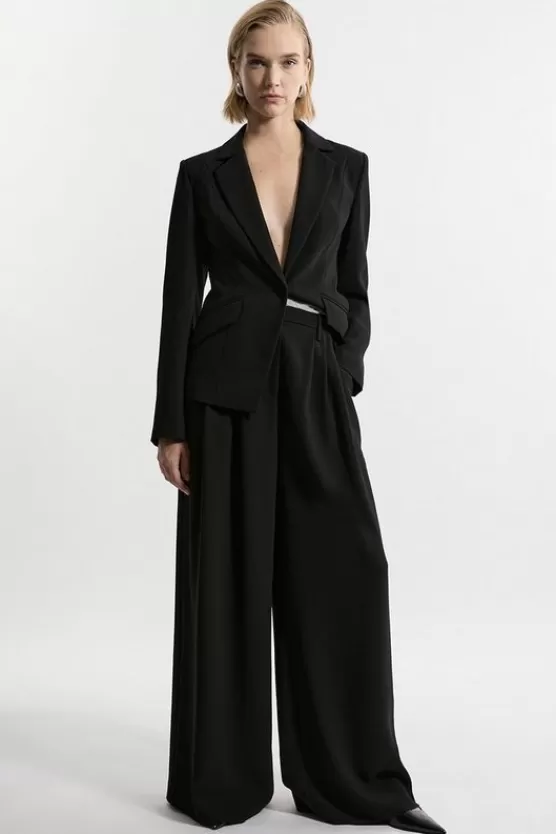 Cheap Karen Millen Tailored Crepe Pleat Detail Wide Leg Pants black