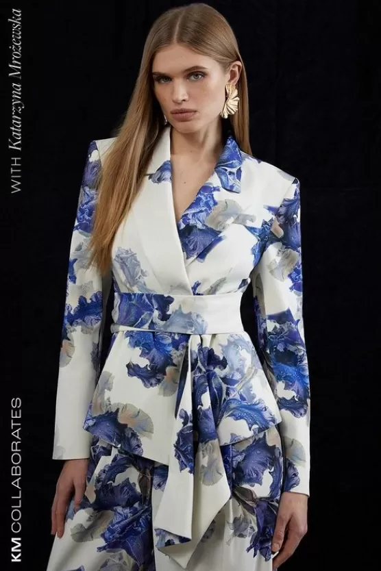 Fashion Karen Millen Tailored Crepe Printed Drape Detail Blazer & Trouser Set multi