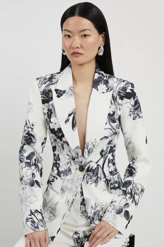 Flash Sale Karen Millen Tailored Crepe Printed Floral Single Breasted Blazer mono