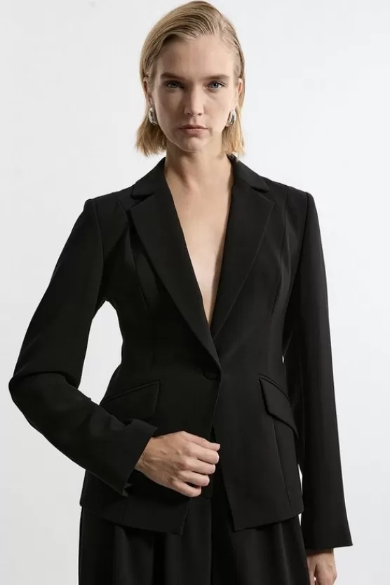 Outlet Karen Millen Tailored Crepe Single Breasted Blazer Jacket black