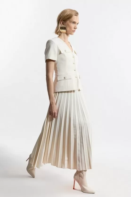 Online Karen Millen Tailored Crepe Tailored Pleated A Line Maxi Dress ivory