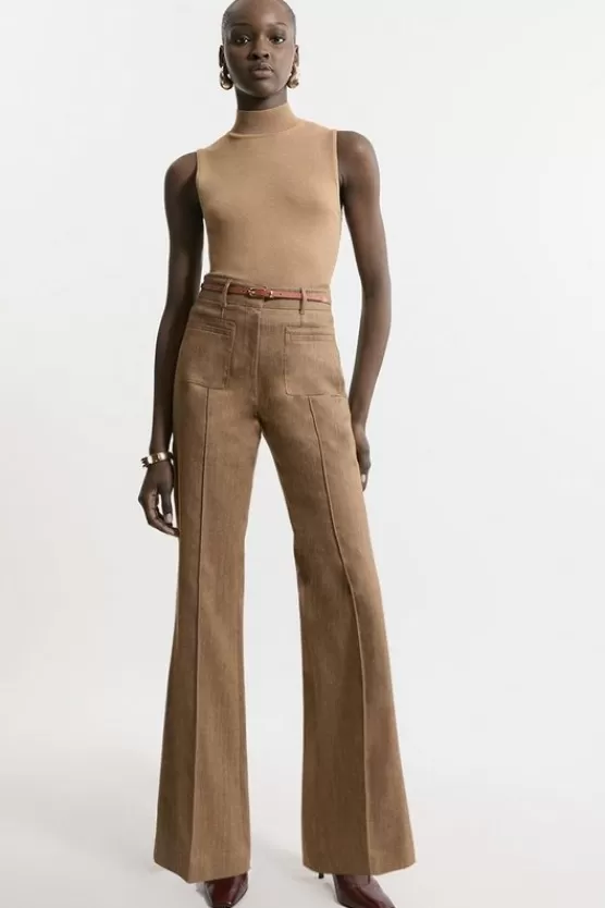 Store Karen Millen Tailored Denim Pocket Straight Leg Pants tan