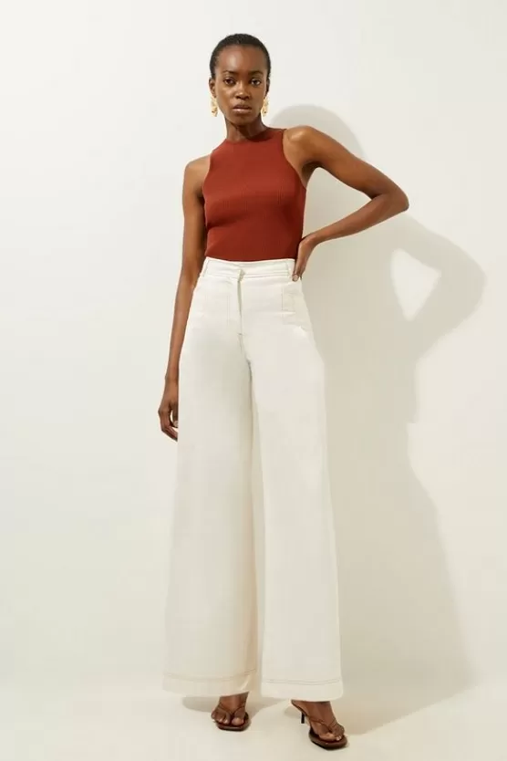 Store Karen Millen Tailored Denim Wide Leg Pants ivory