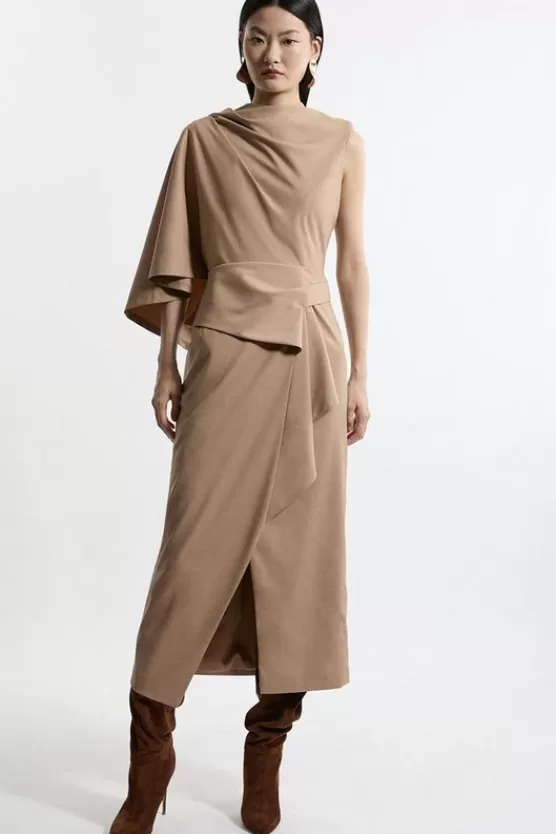 Clearance Karen Millen Tailored Draped Asymmetric Maxi Dress camel