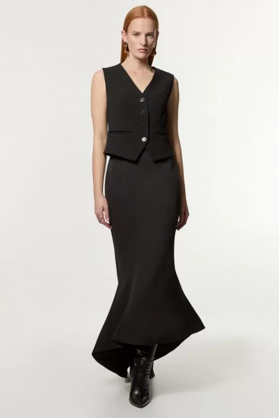 New Karen Millen Tailored Fishtail Maxi Skirt black