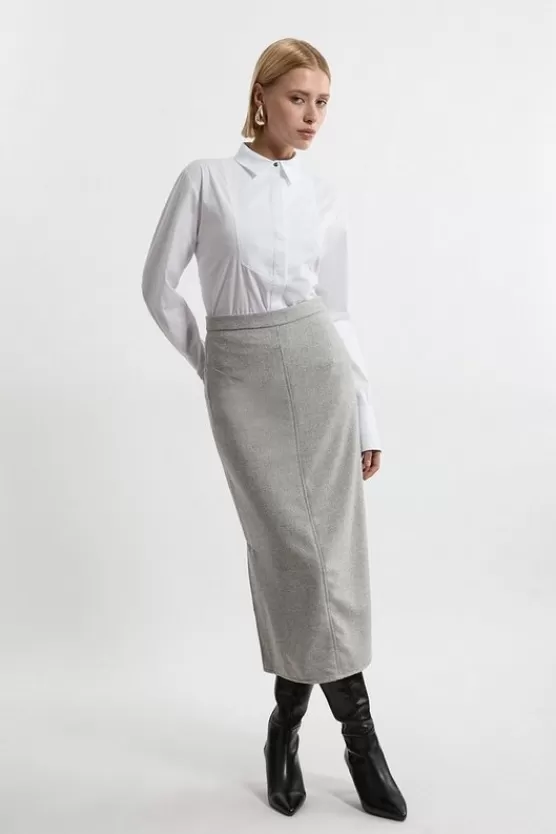 Shop Karen Millen Tailored Front Pocket Midi Pencil Skirt lightgrey