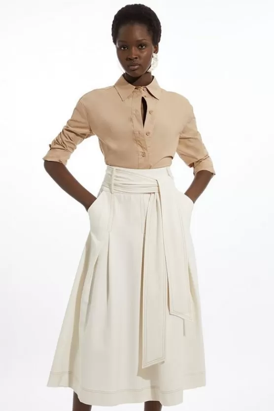 Hot Karen Millen Tailored Full Skirted Belted Maxi Skirt ivory