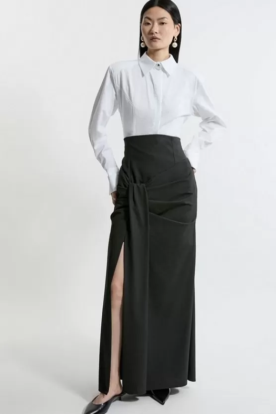 Hot Karen Millen Tailored High Waisted Draped Maxi Skirt black