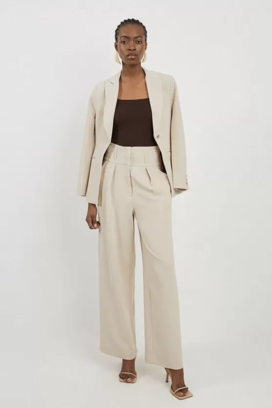 Discount Karen Millen Tailored High Waisted Pleated Wide Leg Pants beige