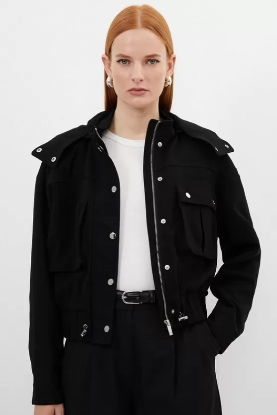 Clearance Karen Millen Tailored Hooded Pocket Detail Short Parka black