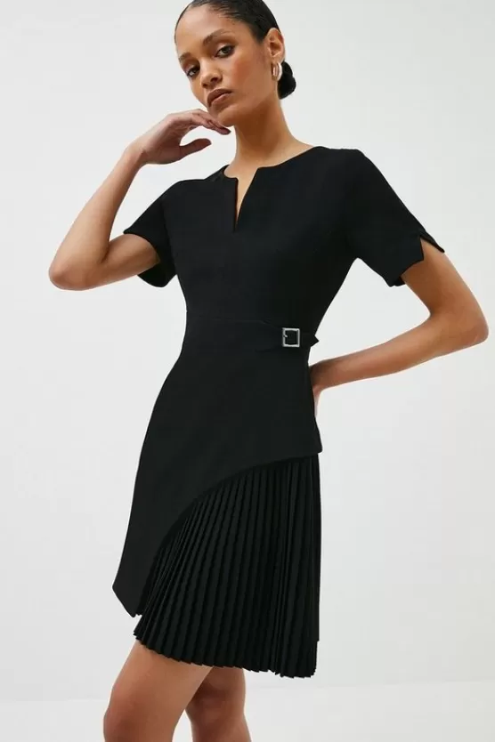 Best Sale Karen Millen Tailored Military Pleat Short Sleeve Mini Dress black