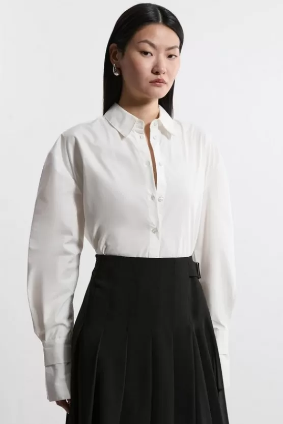 Best Karen Millen Tailored Oversize Cuff Relaxed Fit Shirt ivory