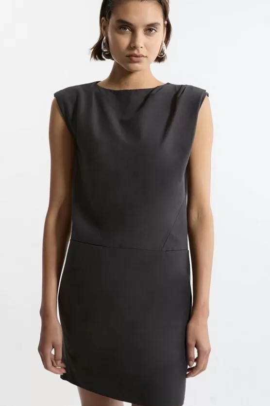 Store Karen Millen Tailored Pleat Neck Pocket Detail Midi Dress black