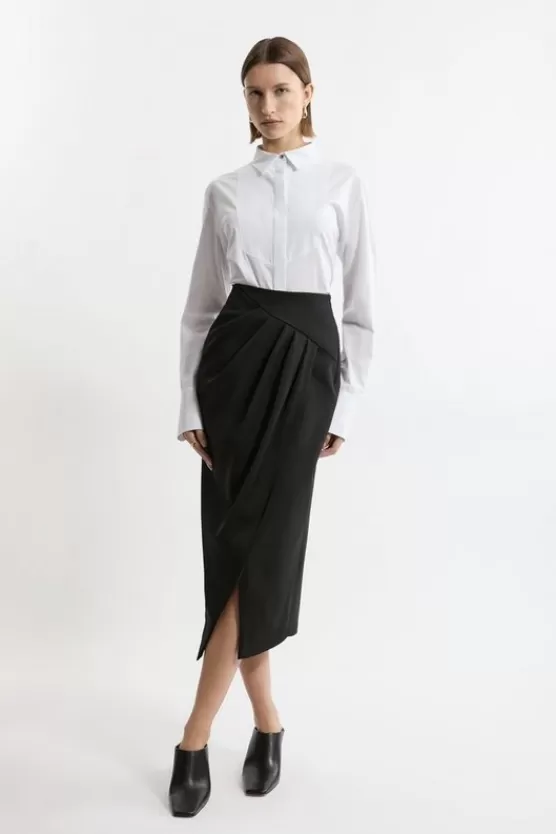 Online Karen Millen Tailored Pleat Thigh High Split Midaxi Skirt black