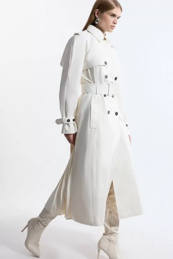 Best Sale Karen Millen Tailored Pleated Back Trench Coat ivory