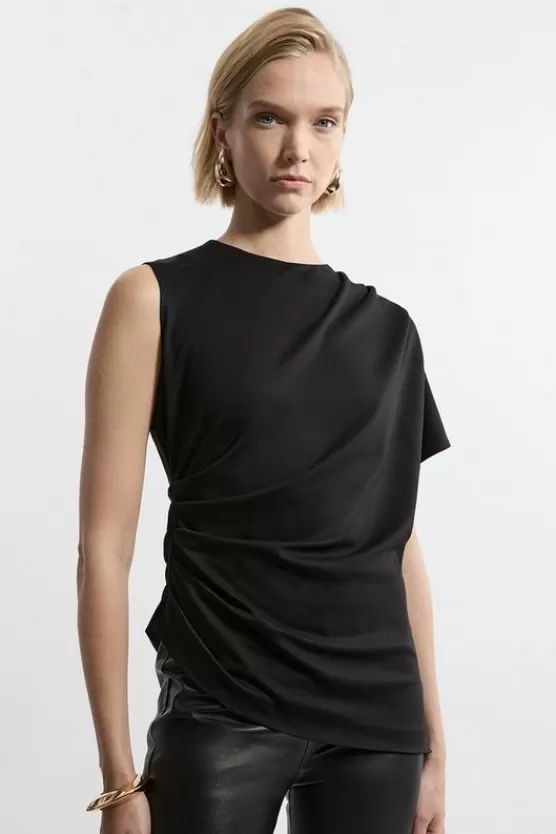 Outlet Karen Millen Tailored Ponte Asymmetric Drape Top black