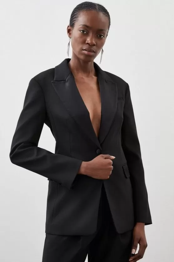 Hot Karen Millen Tailored Premium Twill Single Breasted Contrast Detail Blazer & Waistcoat Set black