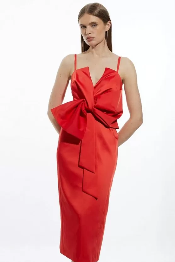 Best Sale Karen Millen Tailo Satin Bow Detail Midi Dress red