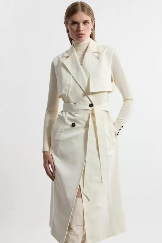 Online Karen Millen Tailored Sleeveless Belted Trench Coat ivory