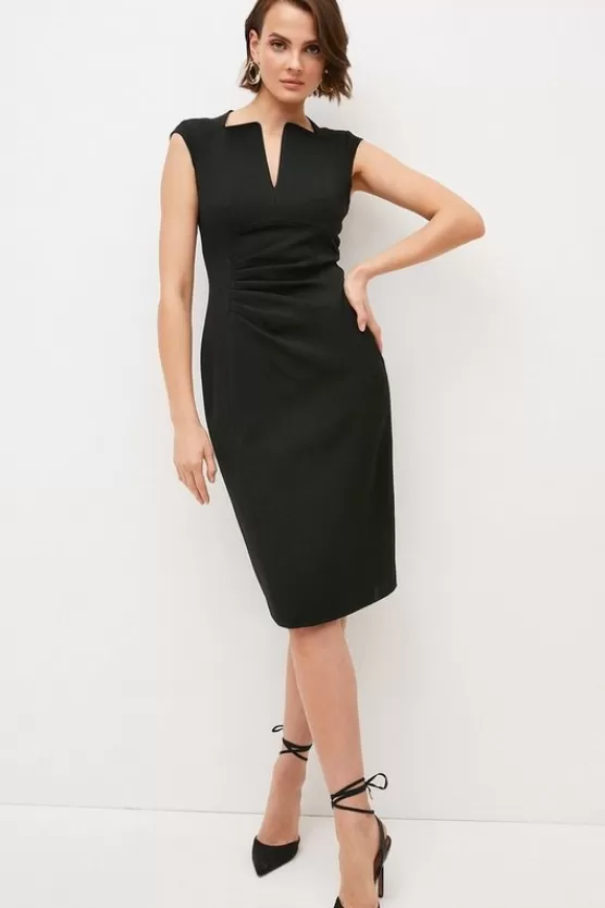 Fashion Karen Millen Tailored Structured Crepe Envelope Neck Pencil Midi Dress black